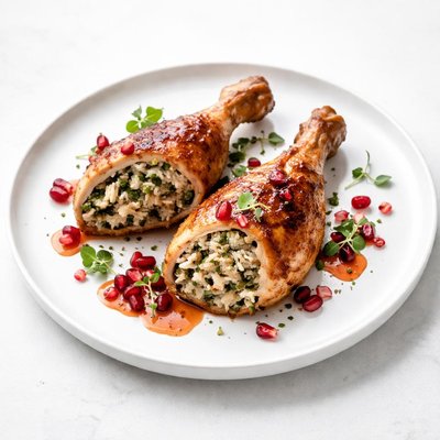 Image of Tangy Pomegranate Chicken Legs Stuffed with Herbed Rice