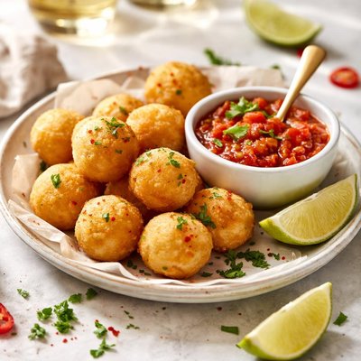 Image of Tapas Fried Dough Balls with Fiery Salsa