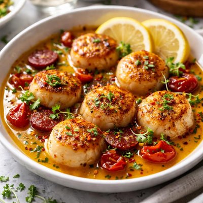 Image of Tapas Scallops in Saffron Rioja Wine Sauce