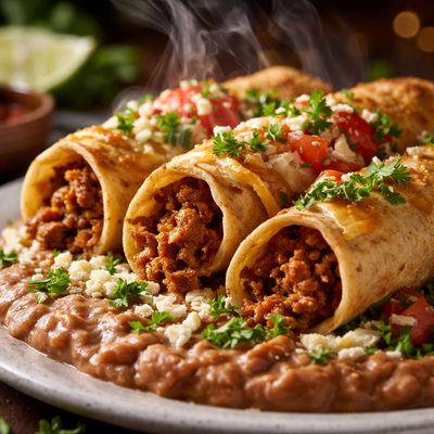 Image of Taquitos with Refried Beans
