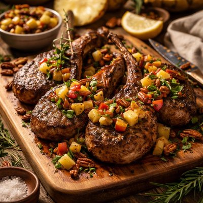 Image of Tarragon Marinated Lamb Chops with Pineapple Pecan Salsa