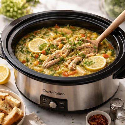Image of Tasty Chicken Fennel Soup in a Crock Pot
