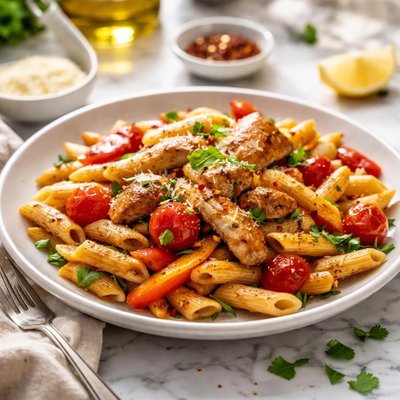 Image of Tasty Chicken Pasta with Tomato and Peppers