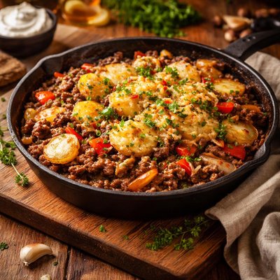Image of Tasty One Pan Potatoes Romanoff with Beef and Veggies