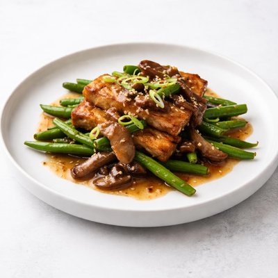 Image of Tempeh and Green Beans with Shiitake Miso Gravy