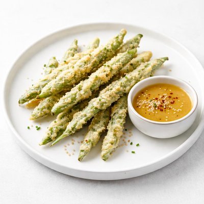 Image of Tempura Green Beans with Sweet and Sour Mustard Sauce