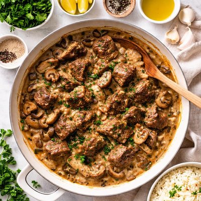 Image of Whole30 Tender Beef in Rich Mushroom Sauce