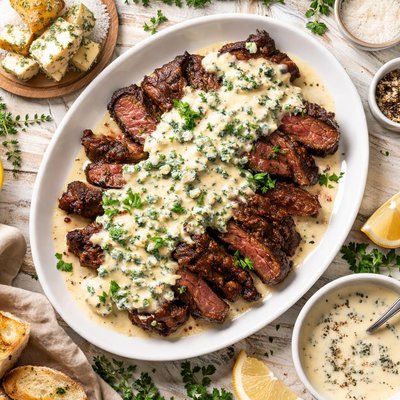 Image of Tender Beef Smothered in Stilton Cheese Sauce