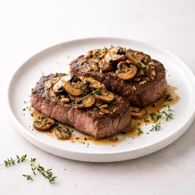 Image of Tender Thin Steaks with Mushrooms