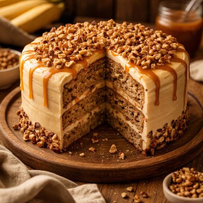 Image of Tennessee Banana Black Walnut Cake with Caramel Frosting