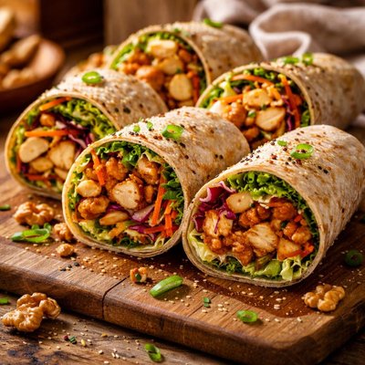 Image of Teriyaki Chicken Walnut Vegetable Wraps