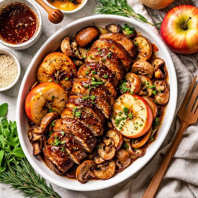 Image of Teriyaki Dijon Pork Tenderloin W Mushrooms Onion Baked Apple