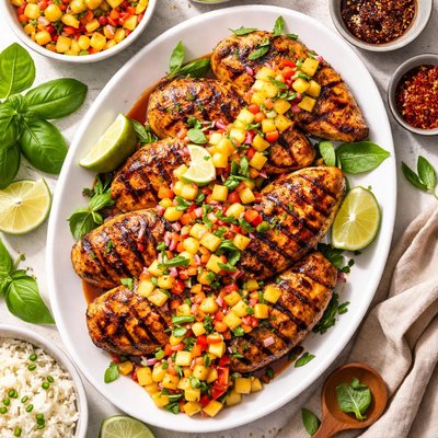 Image of Teriyaki Grilled Chicken with Pineapple Basil Salsa
