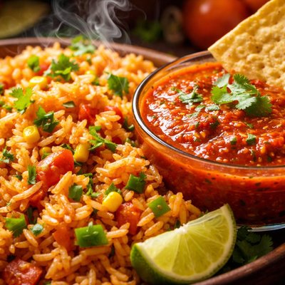 Image of Tex Mex Mexican Rice and Blender Hot Sauce