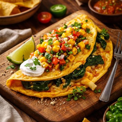 Image of Tex Mex Spinach Omelet with Corn Pepper Relish