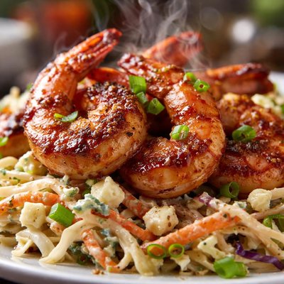 Image of Texas Barbecue Shrimp with Bleu Cheese Slaw