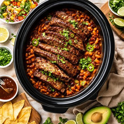 Image of Texas Style Crock Pot Brisket and Beans