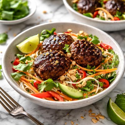 Image of Thai Beef Patties with Noodle Salad