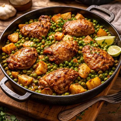 Image of Thai Casserole Chicken with Peas and Browned Potatoes