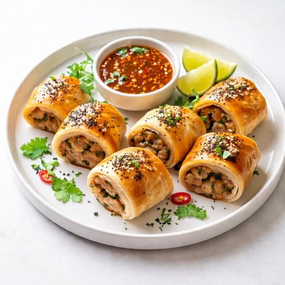Image of Thai Chicken Sausage Rolls with Dipping Sauce