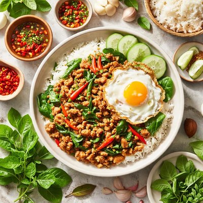 Image of Thai Chicken Stir Fried with Holy Basil Gai Pad Graprow