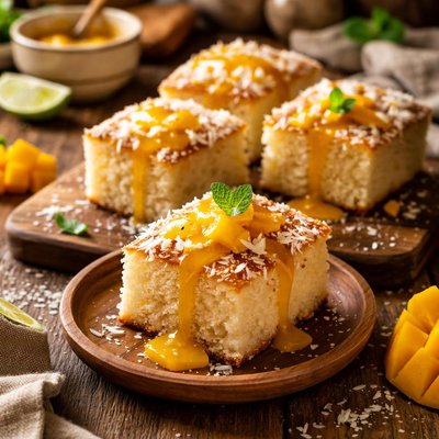 Image of Thai Coconut Cake with Mango Sauce