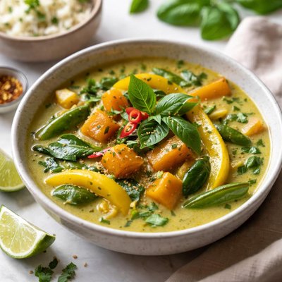 Image of Thai Green Curry with Butternut Squash and Yellow Peppers Veget