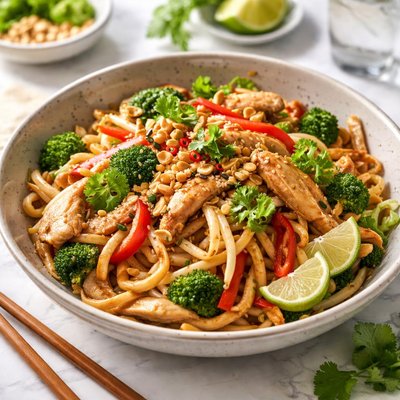 Image of Thai Inspired Chicken and Rice or Udon Noodles Guey Teow Pad