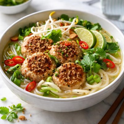 Image of Thai Noodles with Chicken Patties Soup or Salad