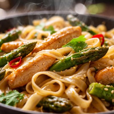 Image of Thai Rice Noodles with Chicken and Asparagus