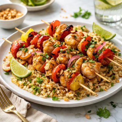 Image of Thai Seafood Kabobs with Spicy Peanut Rice