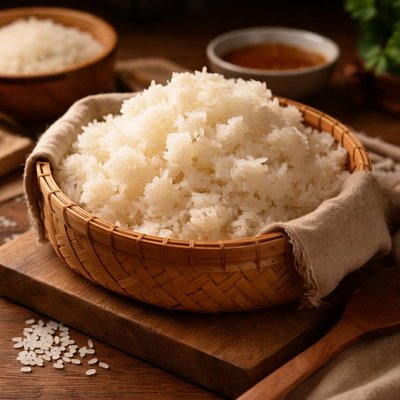 Image of Thai Sticky or Glutinous Rice Cook with Microwave