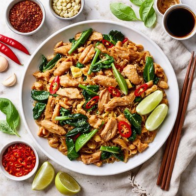 Image of Thai Stir Fried Wide Rice Noodles Pad Si Iew