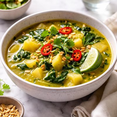 Image of Thai Style Potato and Spinach Soup