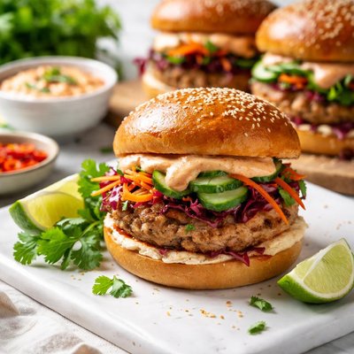 Image of Thai Turkey Burgers with Red Curry Mayo