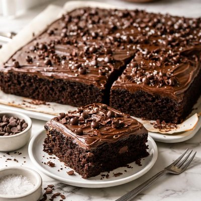 Image of The Absolute Best Dark Chocolate Chocolate Chip Texas Sheet Cake