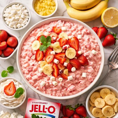 Image of The Best Jell O Salad Ever Strawberry Jello Salad with Banana