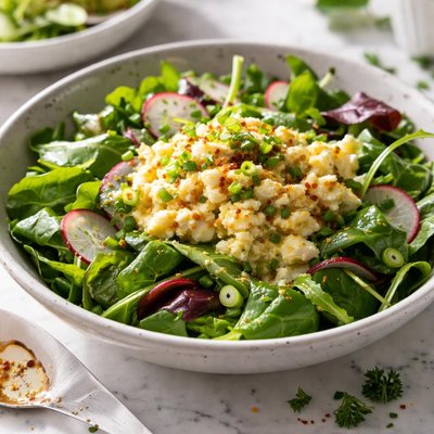 Image of The Best No Oil Warm Egg Dressing Over Greens