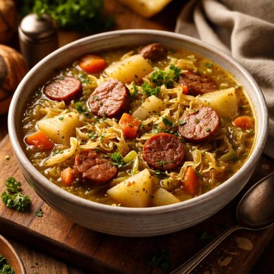 Image of The Best Potato Sausage Cabbage Soup