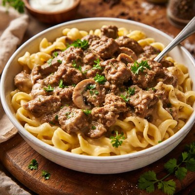 Image of The Easiest Crockpot Beef Stroganoff Recipe