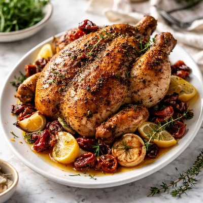 Image of The Perfect Roast Chicken with Garlic and Sun Dried Tomatoes