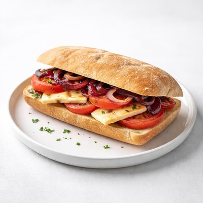 Image of The Traditional Cyprus Sandwich with Halloumi Onions and Tomato
