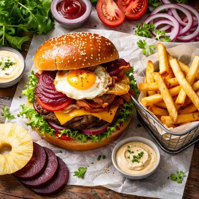 Image of The Works Bonza Aussie Burger and Chips