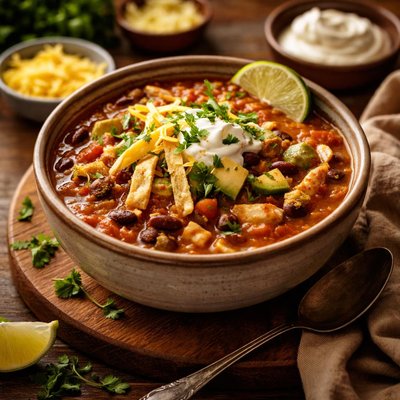 Image of Thick and Tasty Chicken Tortilla Enchilada Soup