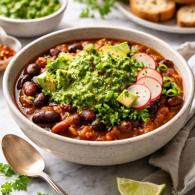 Image of Three Bean Chili with Spring Pesto