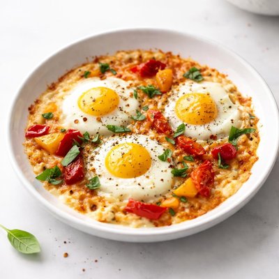 Image of Three Cheese Baked Eggs with Roasted Peppers