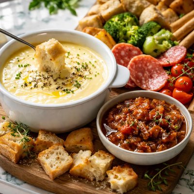 Image of Three Cheese Fondue with Tomato Onion Chutney