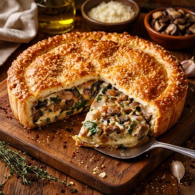 Image of Three Cheese Mushroom and Spinach Pie