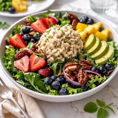 Image of Three in One Salad Chicken Salad Greens Fresh Fruit