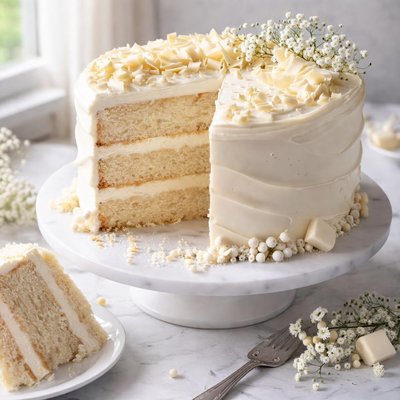 Image of Three Layer White Velvet Cake with Optional White Frosting